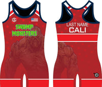 Swamp Monsters red freestyle singlet (personalized)