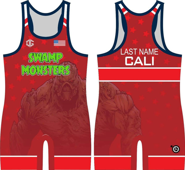 Swamp Monsters red freestyle singlet (personalized)